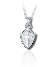 Load image into Gallery viewer, Sterling Silver Crusader Shield Funeral Cremation Urn Pendant for Ashes w/Chain