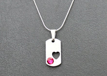 Load image into Gallery viewer, Swarovski Crystal Pewter Dog Tag - Heart - Choice of Birthstone
