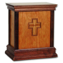 Load image into Gallery viewer, Large/Adult 225 Cubic Inch Cherry Cross Handcrafted Wood Funeral Cremation Urn