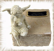 Load image into Gallery viewer, Solid Cream Marble,Child/Infant/Pet Size Funeral Cremation Urn Keepsake w. Angel