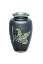 Load image into Gallery viewer, Set of Gray Brass American Flag & Eagle Cremation Urns - Adult & 4 Keepsakes