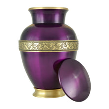 Load image into Gallery viewer, Large/Adult 220 Cubic Inches Brass Royal Purple Funeral Cremation Urn for Ashes