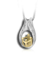 Load image into Gallery viewer, Sterling Silver & 10kt Gold 1 Adult & 3 Children Cremation Urn Pendant w/Chain