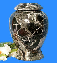 Load image into Gallery viewer, Large/Adult 220 Cubic Inch Black Zebra Kylix Marble Funeral Cremation Urn
