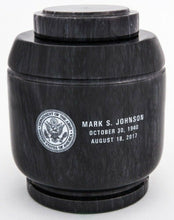 Load image into Gallery viewer, Large/Adult 205 Cubic Inches Black Crest Natural Marble Urn for Cremation Ashes