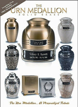 Load image into Gallery viewer, Personalized Brushed Brass Name-Plate Medallion for Cube & Box Cremation Urns