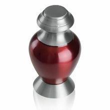 Load image into Gallery viewer, Small/Keepsake 4 Cubic Ins Red & Pewter Brass Funeral Cremation Urn for Ashes