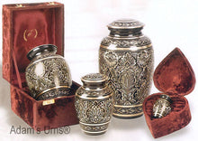 Load image into Gallery viewer, Adult Black and Gold Brass Cremation Urn w. Velvet Box