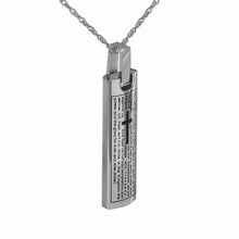 Load image into Gallery viewer, Small/Keepsake 1/4 Cubic In. Lord's Prayer Steel CylinderPendant Cremation Urn
