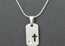 Load image into Gallery viewer, Swarovski Crystal Pewter Dog Tag - Cross - Choice of Birthstone