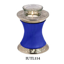 Load image into Gallery viewer, Small/Keepsake 20 Cubic Inch Brass Baroque Blue Tealight Funeral Cremation Urn