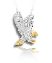 Load image into Gallery viewer, Sterling Silver & 10kt Gold Eagle Funeral Cremation Urn Pendant w/Chain