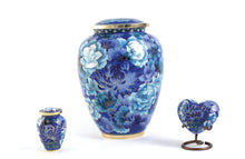 Load image into Gallery viewer, Small/Keepsake Blue Cloisonne Heart  Funeral Cremation Urn, 3 Cubic Inches
