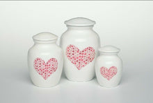 Load image into Gallery viewer, Extra Small 15 Cubic Inch Pink Heart Alloy Funeral Cremation Urn for Ashes