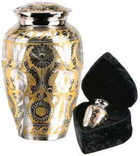 Load image into Gallery viewer, Set of Adult (202 cubic inch) & Keepsake (3 inch) Brass Funeral Cremation Urns