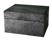 Load image into Gallery viewer, Large/Adult 220 Cubic Inch Embossed Metallic Black Chest Earthurn Cremation Urn