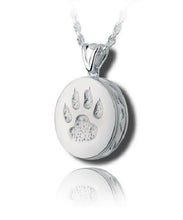 Load image into Gallery viewer, Sterling Silver Round Cat Paw Funeral Cremation Urn Pendant for Ashes w/Chain