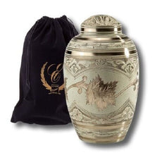 Load image into Gallery viewer, Cream Color Brass Keepsake Funeral Cremation Urn W. Heart Box, 3 Cubic Inches