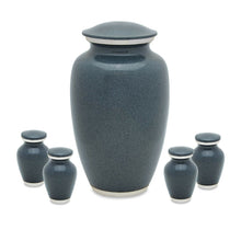 Load image into Gallery viewer, Set of Gray Aluminum Funeral Cremation Urns for Ashes - Adult & 4 Keepsakes
