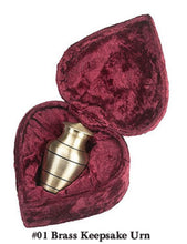Load image into Gallery viewer, New, Solid Brass Keepsake Funeral Cremation Urn & Heart Box, 3 Cubic Inches
