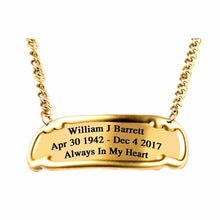 Load image into Gallery viewer, Engraved 3 Inch/3 Line Brass Nameplate Tag For Adult Funeral Cremation Urn -Gold
