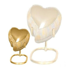 Load image into Gallery viewer, Small/Keepsake 5 Cubic Inch Brass Mother of Pearl Heart Cremation Urn