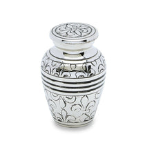 Load image into Gallery viewer, Set of Silver Brass Funeral Cremation Urns for Ashes - Large and 4 Keepsakes