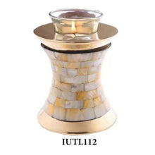 Load image into Gallery viewer, Small/Keepsake 20 Cubic Inch Brass Mother of Pearl Tealight Cremation Urn