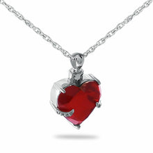 Load image into Gallery viewer, Sterling Silver Red Crystal Heart Pendant/Necklace Cremation Urn for Ashes