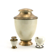 Load image into Gallery viewer, Heart Keepsake Aluminum & Brass White Cremation Urn for Ashes, 3 Cubic Inches