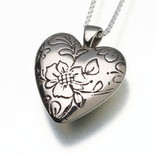 Load image into Gallery viewer, White Bronze Floral Heart Memorial Jewelry Pendant Funeral Cremation Urn