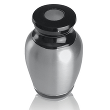 Load image into Gallery viewer, Small/Keepsake 4 Cubic Ins Pewter & Black Brass Funeral Cremation Urn for Ashes