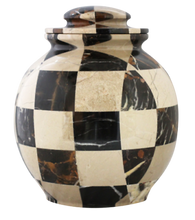 Load image into Gallery viewer, Triumph Cameo and King Gold Marble Adult Funeral Cremation Urn, 220 Cubic Inches