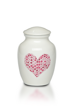 Load image into Gallery viewer, Extra Small 15 Cubic Inch Pink Heart Alloy Funeral Cremation Urn for Ashes