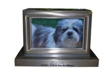 Load image into Gallery viewer, Large 100 Cubic Inch Brushed Nickel KL Photo Funeral Cremation Urn for Ashes