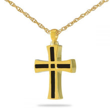 Load image into Gallery viewer, Stainless Steel/Gold Plated Black Cross Pendant/Necklace Cremation Urn for Ashes