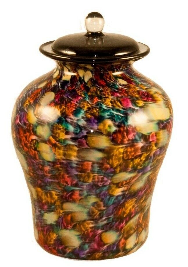 XL/Companion 400 Cubic In Palermo Autumn Funeral Glass Cremation Urn for Ashes