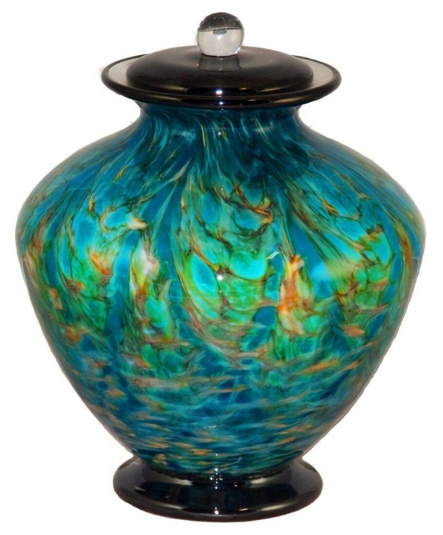 XL/Companion 400 Cubic Inch Milan Aegean Funeral Glass Cremation Urn for Ashes