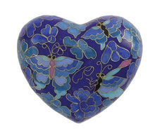 Load image into Gallery viewer, Cloisonne Heart Keepsake Butterfly Funeral Cremation Urn for Ashes, 3 Cubic Inch
