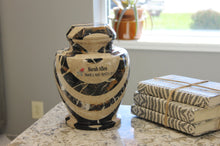 Load image into Gallery viewer, Carpel Cameo and King Gold Onyx Adult Funeral Cremation Urn, 220 Cubic Inches