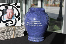 Load image into Gallery viewer, Embrace Blue Natural Marble Large/Adult Funeral Cremation Urn, 220 Cubic Inches
