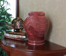 Load image into Gallery viewer, Embrace Red Natural Marble Large/Adult Funeral Cremation Urn, 220 Cubic Inches