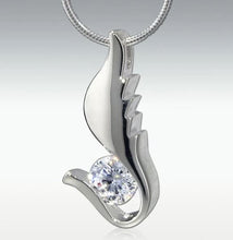 Load image into Gallery viewer, Diamond Wing Sterling Silver Funeral Cremation Urn Pendant w/Chain for Ashes