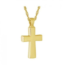 Load image into Gallery viewer, Gold Plated Sterling Silver Polished Cross Cremation Urn Pendant w/Chain