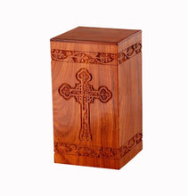 Load image into Gallery viewer, Large/Adult 200 Cubic Inch Rosewood Cross Tower Funeral Cremation Urn