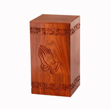 Load image into Gallery viewer, Large/Adult 200 Cubic Inch Rosewood Praying Hands Tower Funeral Cremation Urn