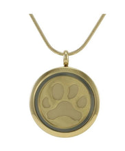 Load image into Gallery viewer, Stainless Steel Round Bronze Paw Print Pendant Cremation Urn for Ashes