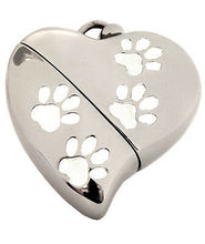 Load image into Gallery viewer, Heart Shaped w. Paw Design, USB Pet Brass Funeral Cremation Urn Pendant Necklace