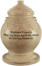 Load image into Gallery viewer, Princess Cameo Marble, Tan Colored Adult Funeral Cremation Urn For Ashes