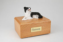 Load image into Gallery viewer, Border Collie Lying Pet Funeral Cremation Urn Avail in 3 Diff Colors & 4 Sizes